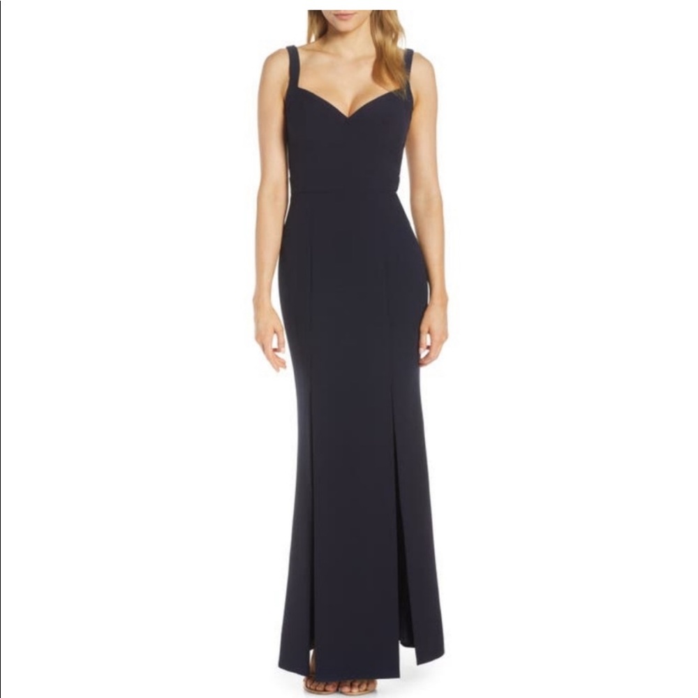 ELIZA J Slit flared body-con crepe gown
